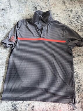 LG Men's Gray Striped Polo with Red Chest Stripe